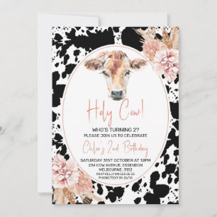 Black Cow Print Boho Heilige Kuh Mädchen Geburtsta Einladung