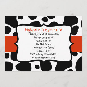 Black Cow Print & Bright Red Ribbon Einladung