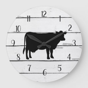 Black Cow Rustic Shiplap Farmhouse Decor Große Wanduhr