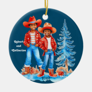 Black Cowboy Cowgirl Couple Keramik Ornament