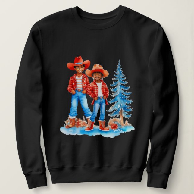 Black Cowboy Cowgirl Couple Winter Weihnachtslands Sweatshirt (Design vorne)