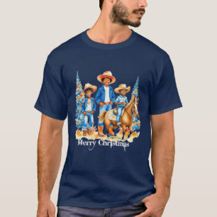 Black Cowboy Cowgirl Kinder mit Horse Merry Christ T-Shirt