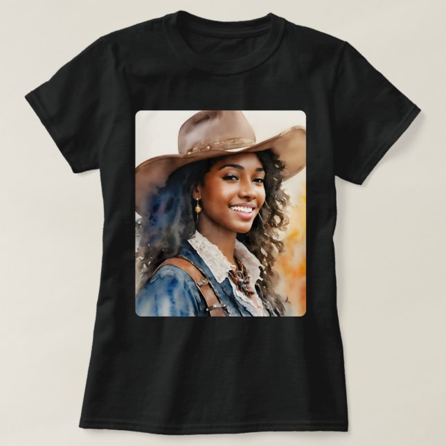 Black Cowgirl Western American T-Shirt (Design vorne)
