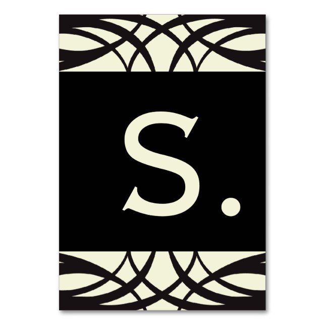 Black Cream Art Deco Hochzeitskarten Tischnummer (Vorderseite)