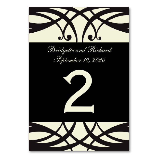 Black Cream Art Déco Mariage Tableau Numéro Cartes (Par défaut)