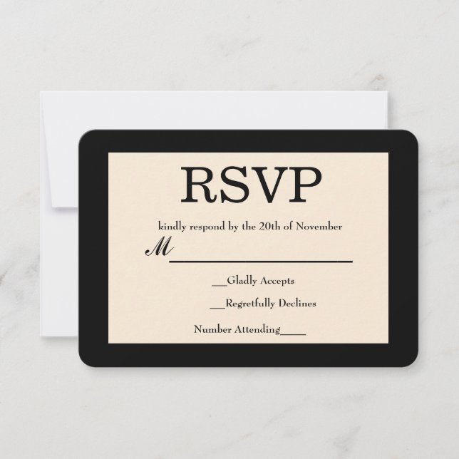 Black & Cream Chic Elegante Wedding RSVP Card (Vorderseite)