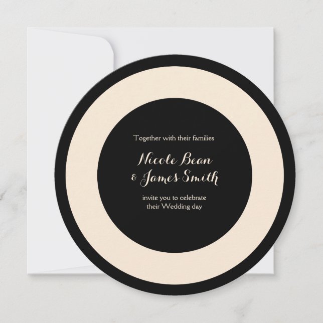 Black & Cream Chic Round Wedding Einladungen (Vorderseite)