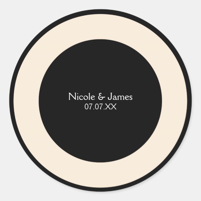 Black & Cream Chic Round Wedding Elegante Stickers (Vorderseite)
