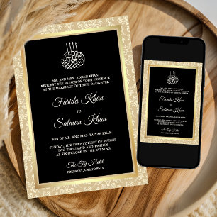 Black Cream Damask Islamische Hochzeit Einladung