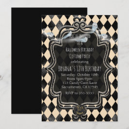 Black & Cream Diamond Halloween-Party Einladung