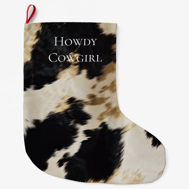 Black Cream Gold Western Cowhide Großer Weihnachtsstrumpf (Vorderseite)