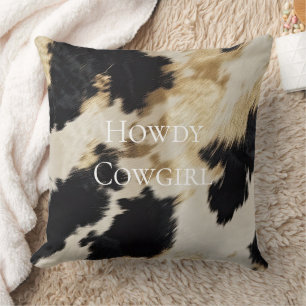 Black Cream Gold Western Cowhide Kissen