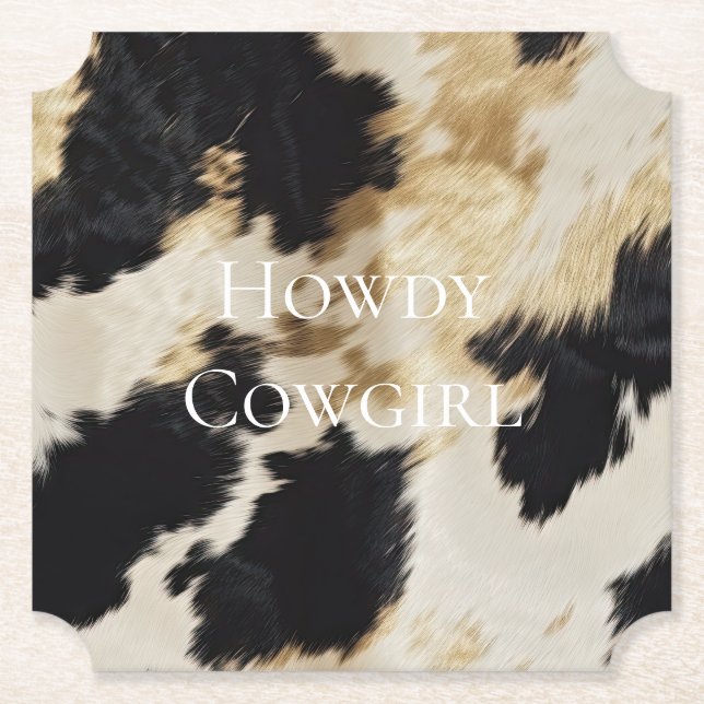 Black Cream Gold Western Cowhide Untersetzer (Vorderseite)