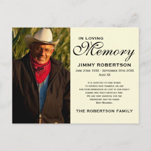Black & Cream Memorial Family Acknowledbeschlag Postkarte