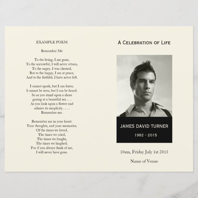 Black & Cream Order of Service Funeral Program (Vorderseite)