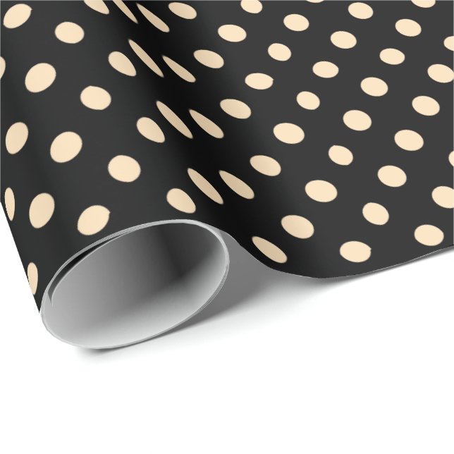 Black Cream Polka Dots Wrapping Paper Geschenkpapier (Rolleneckpunkt)