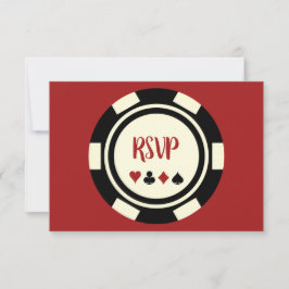 Black Cream Red Poker Chip Casino Theme Hochzeit RSVP Karte