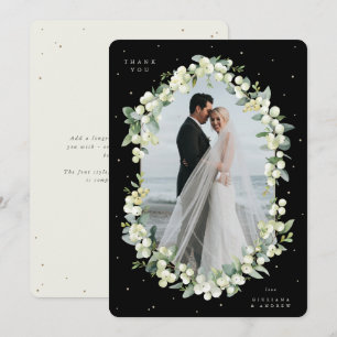 Black/Cream Snowberry+Eukalyptus Wedding Foto Dankeskarte