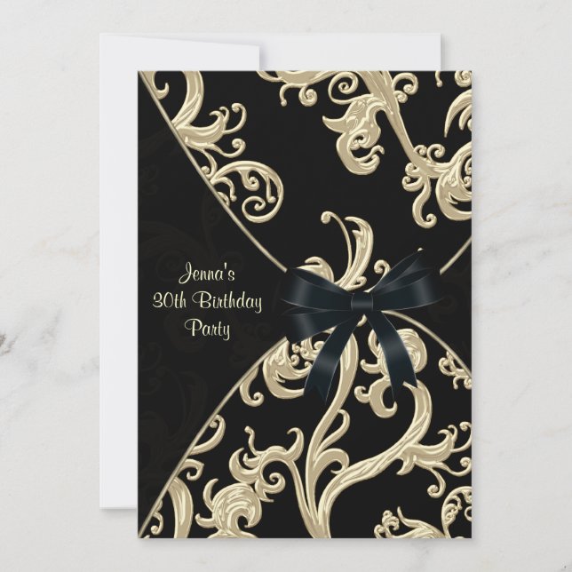 Black Cream Swirl 30e Anniversaire Fête Invitation (Devant)