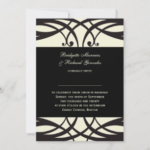 Black Cream Wedding Einladung Art Déco