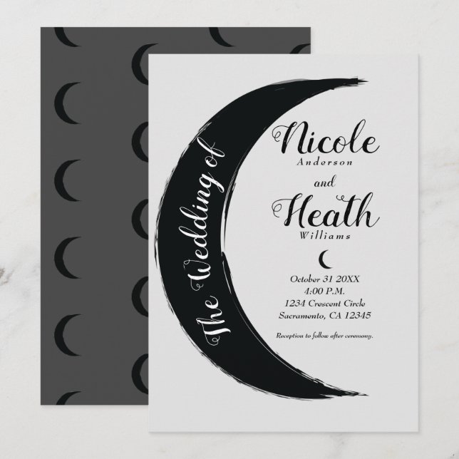 Black Crescent Dark Moon Celestial Night Wedding Einladung (Vorne/Hinten)