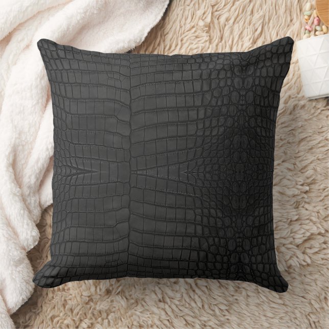 Black Crocodile Leather Print Kissen (Decke)