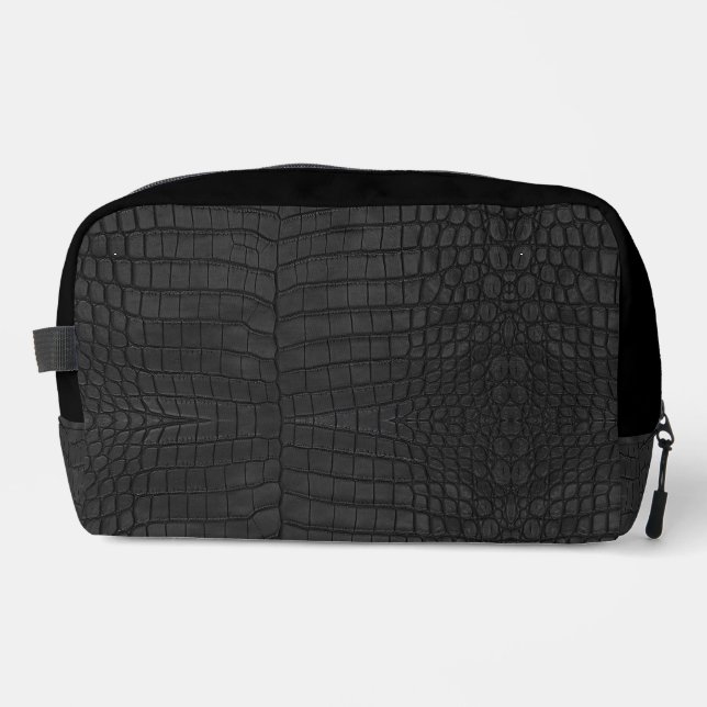 Black Crocodile Leather Print Waschbeutel (Vorderseite)