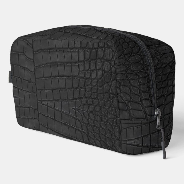 Black Crocodile Leather Print Waschbeutel (Rechte Ecke)