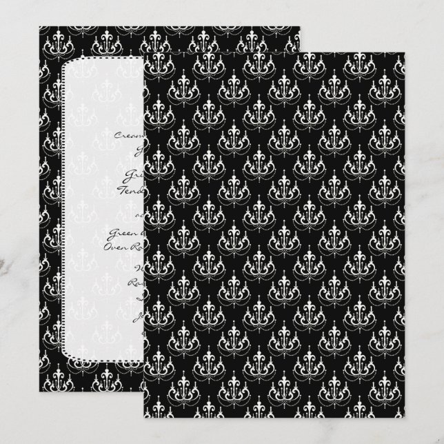 Black Cronier Damask Wedelmenü Menükarte (Vorne/Hinten)