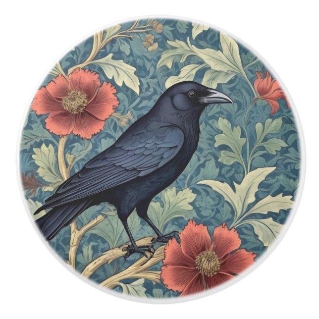 Black Crow Bird William Morris Stil Keramikknauf (Vorderseite)
