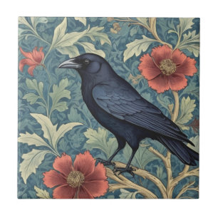 Black Crow Bird William Morris Stil Links Fliese