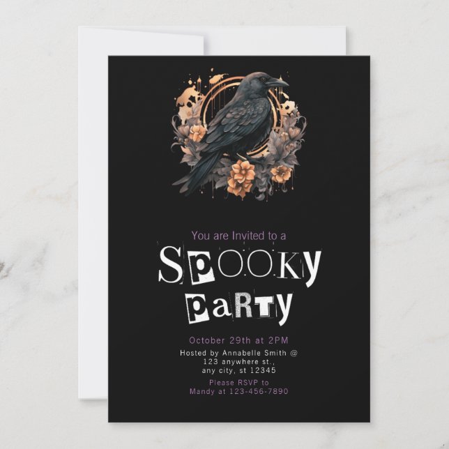 Black Crow Gold Minimalistisches Halloween-Party Einladung (Vorderseite)