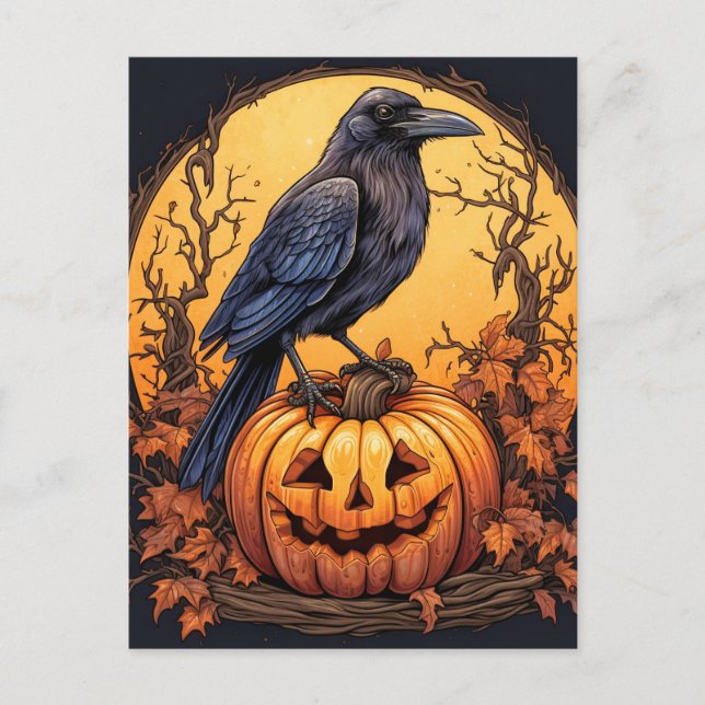 Black Crow Happy Halloween Postkarte (Vorderseite)