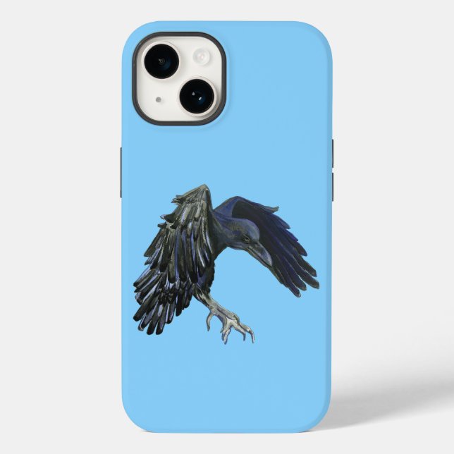 Black Crow Master of Time Illustration Sky Blue Case-Mate iPhone 14 Hülle (Rückseite)