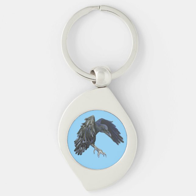 Black Crow Master of Time Illustration Sky Blue Schlüsselanhänger (Vorderseite)