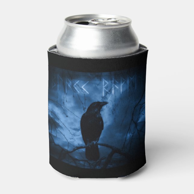 Black Crow mit Runen Dark Goth Style Dosenkühler (Kanne Vorderseite)