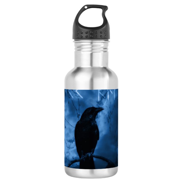 Black Crow mit Runen Dark Goth Style Edelstahlflasche (Vorderseite)