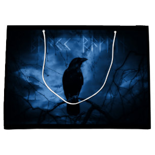 Black Crow mit Runen Dark Goth Style Große Geschenktüte