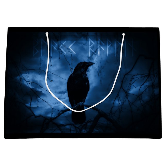 Black Crow mit Runen Dark Goth Style Große Geschenktüte (Vorderseite)