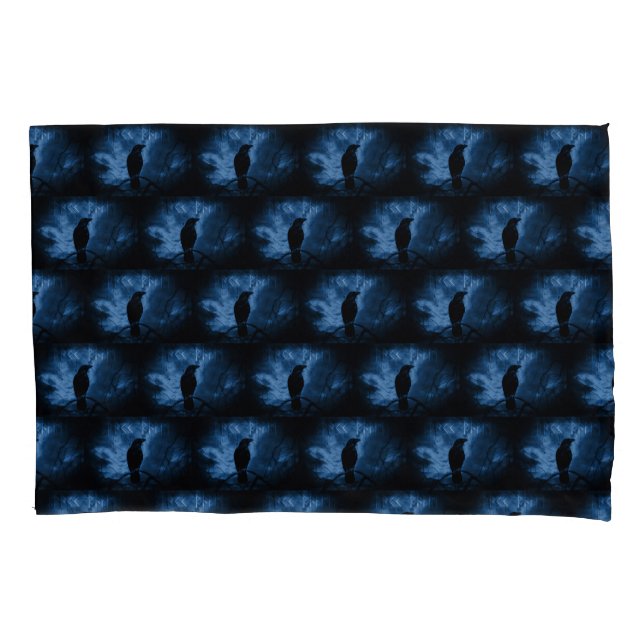 Black Crow mit Runen Dark Goth Style Kissenbezug (Vorderseite)