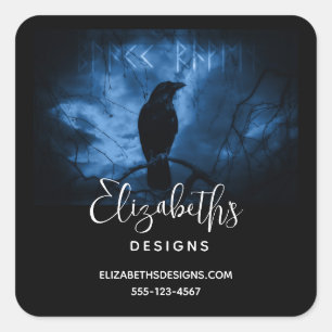 Black Crow mit Runes Dark Goth Style Business Quadratischer Aufkleber