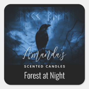 Black Crow mit Runes Dark Goth Style Candle Biz Quadratischer Aufkleber