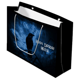 Black Crow mit Runes Dark Goth Style Geburtstag Große Geschenktüte