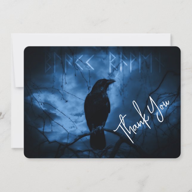 Black Crow mit Runes Dark Goth Style Vielen Dank Dankeskarte (Vorderseite)