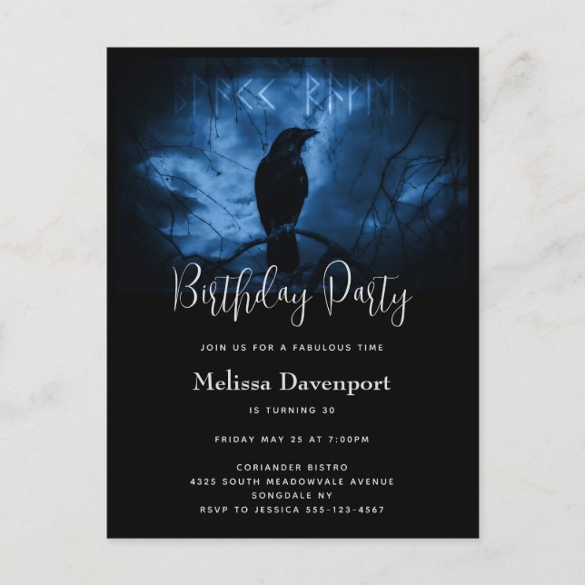 Black Crow mit Runes Goth Birthday Einladung Postkarte (Vorderseite)