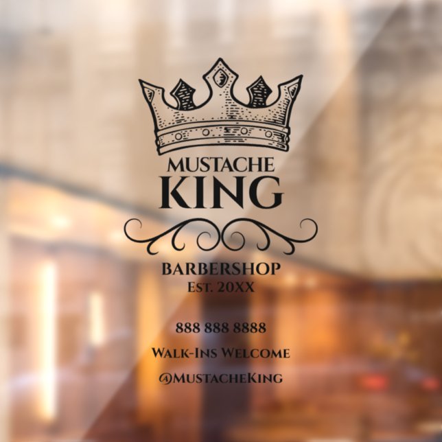 Black Crown King Mustache Barbershop Business Fensteraufkleber (Blatt 2)