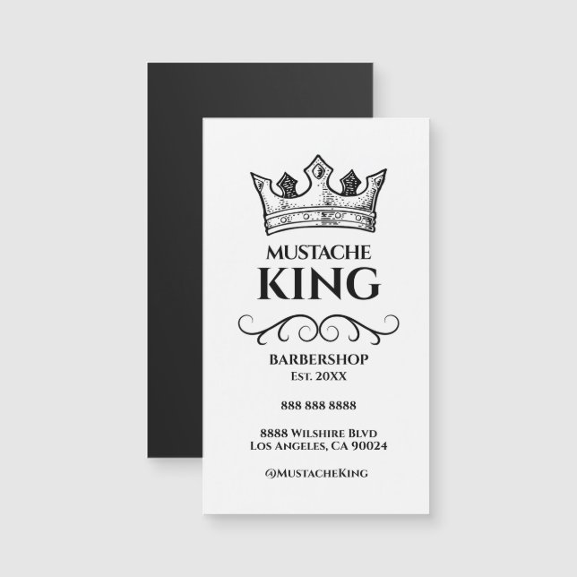 Black Crown King Mustache Barbershop Magnet Card (Vorne/Hinten)