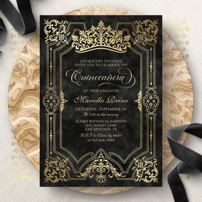 Black Crown Tiara Elegante Quinceanera Einladung (Von Creator hochgeladen)