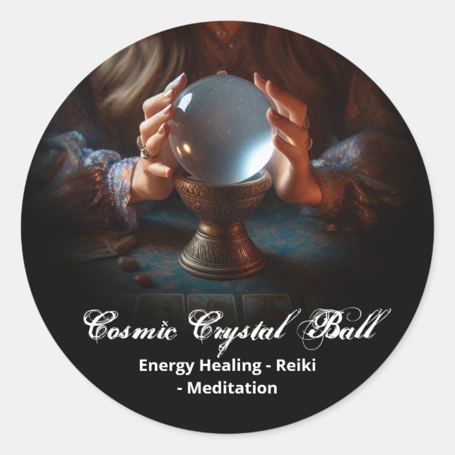 Black Crystal Ball Energy Reiki Yoga Meditation Runder Aufkleber (Vorderseite)