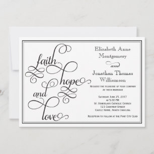 Black Curly Script Faith Hope & Liebe Wedding Card Einladung